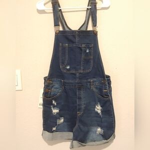 NWT Womens Sweet Look Short Bib Overalls Size 9 Distressed Denim Jean Size 9 JR